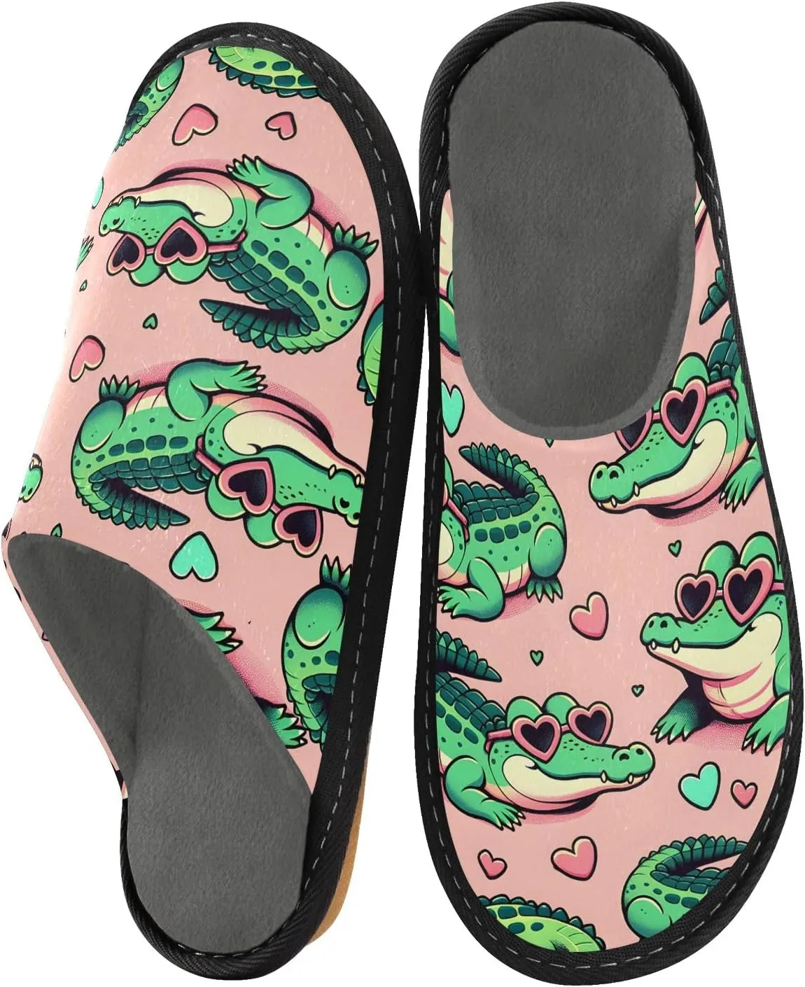 Slip-on Slippers Cute Cartoon Crocodiles Sunbathing with Heart Glasses Warm Cozy Slippers Lightweight Memory Foam Indoor House Shoes