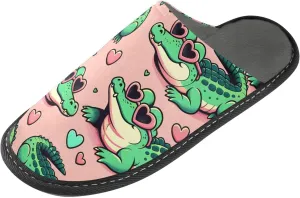 Slip-on Slippers Cute Cartoon Crocodiles Sunbathing with Heart Glasses Warm Cozy Slippers Lightweight Memory Foam Indoor House Shoes