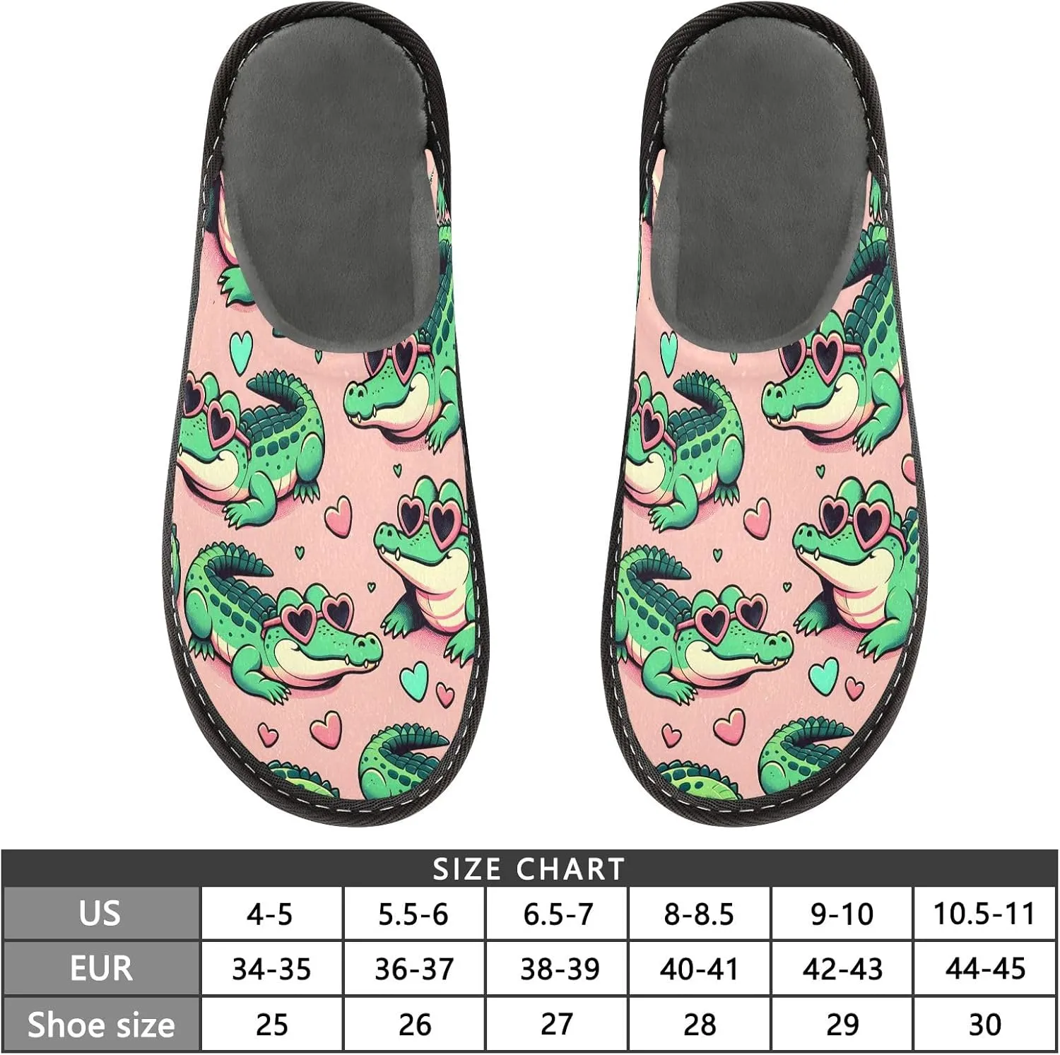 Slip-on Slippers Cute Cartoon Crocodiles Sunbathing with Heart Glasses Warm Cozy Slippers Lightweight Memory Foam Indoor House Shoes