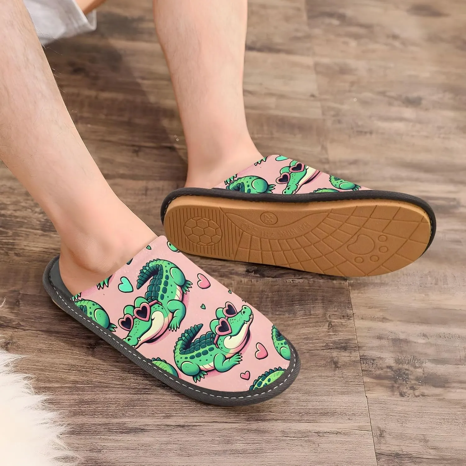 Slip-on Slippers Cute Cartoon Crocodiles Sunbathing with Heart Glasses Warm Cozy Slippers Lightweight Memory Foam Indoor House Shoes