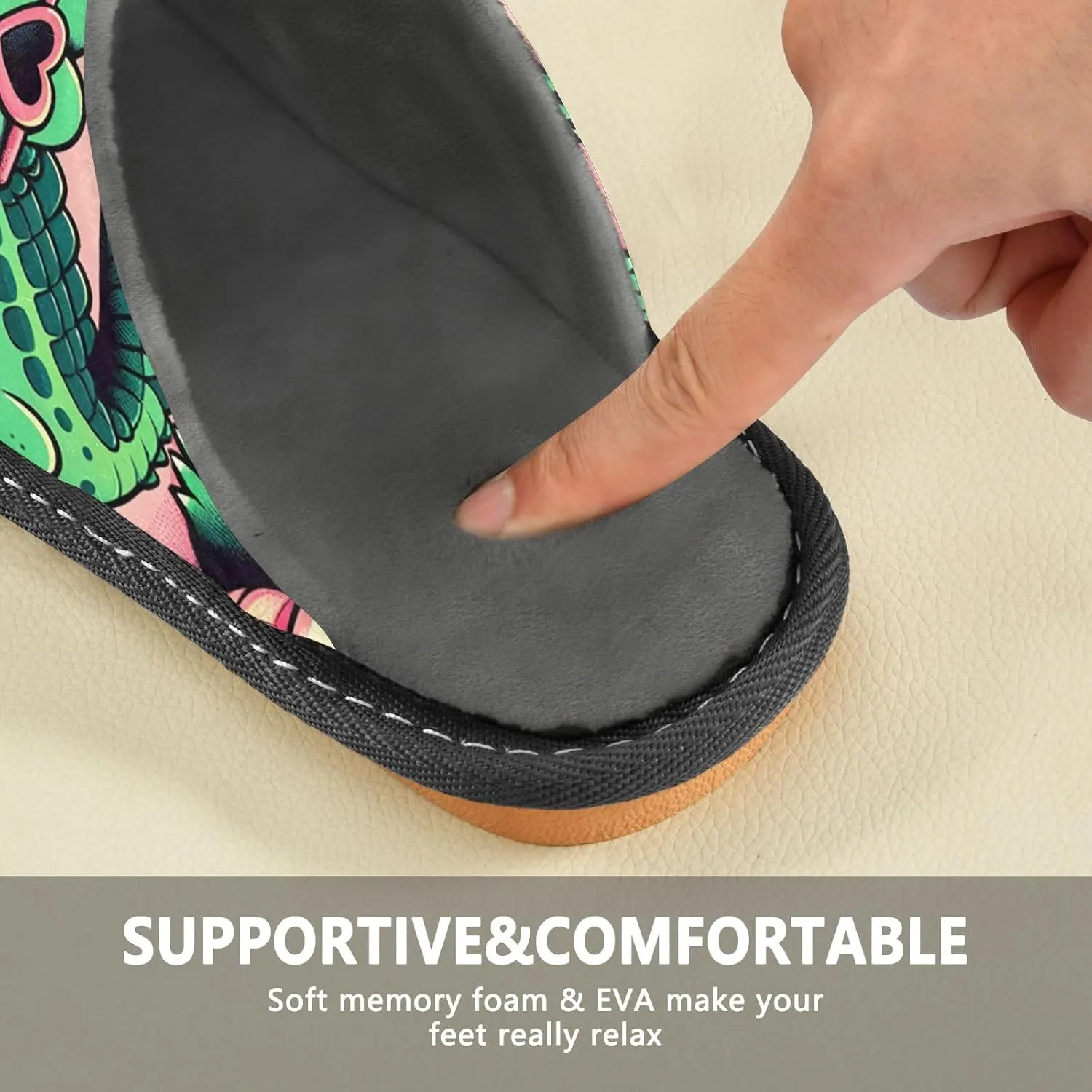 Slip-on Slippers Cute Cartoon Crocodiles Sunbathing with Heart Glasses Warm Cozy Slippers Lightweight Memory Foam Indoor House Shoes