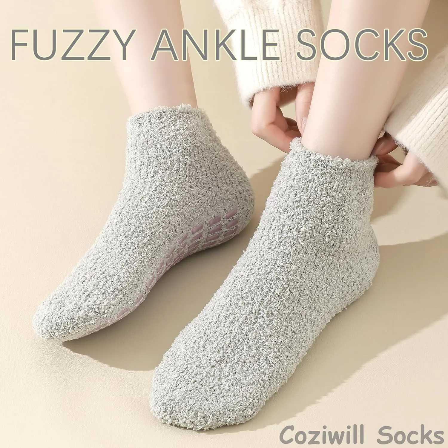 Slipper Socks With Grips for Women and Men - Fuzzy Warm Winter Non-Slip Hospital Socks - Home Cozy Grip Ankle Socks
