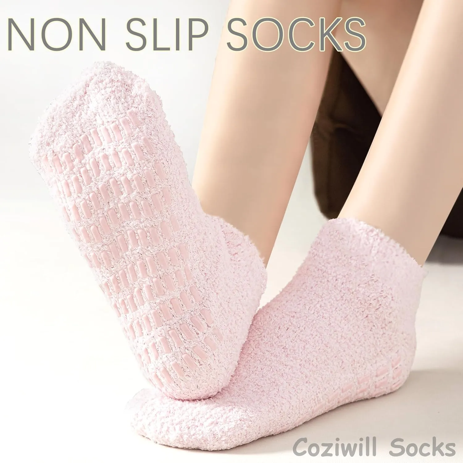 Slipper Socks With Grips for Women and Men - Fuzzy Warm Winter Non-Slip Hospital Socks - Home Cozy Grip Ankle Socks