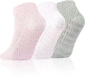 Slipper Socks With Grips for Women and Men - Fuzzy Warm Winter Non-Slip Hospital Socks - Home Cozy Grip Ankle Socks