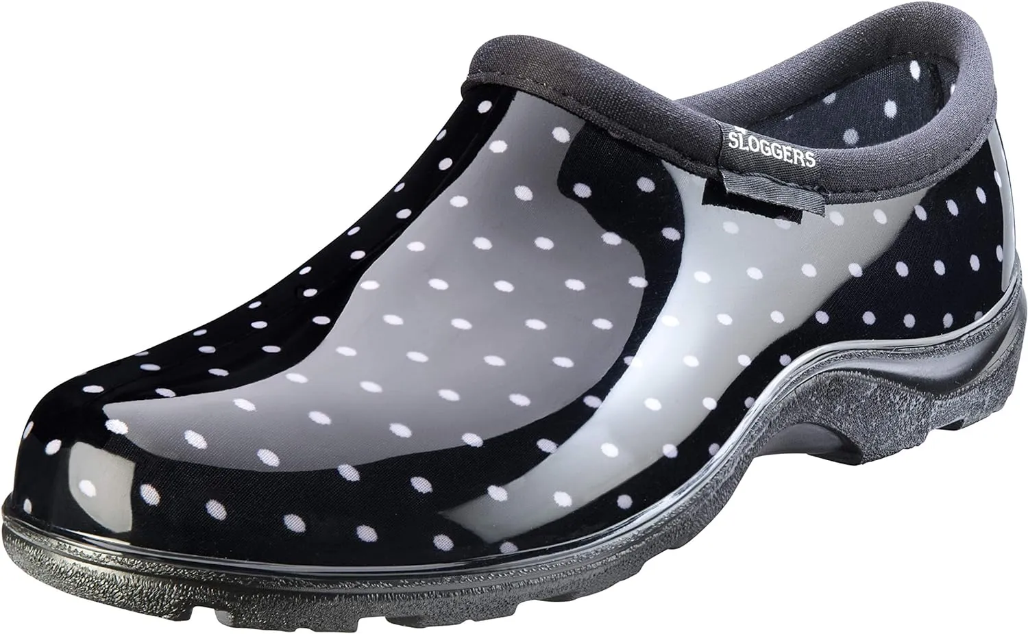 Sloggers Original Waterproof Rain and Garden Shoe for Women– Outdoor Slip-On Garden Clog - Made in The USA with Premium Comfort Insole and Arch Support - Polka Dot Print Black and White, Size 6