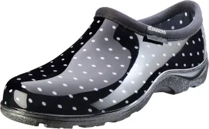 Sloggers Original Waterproof Rain and Garden Shoe for Women– Outdoor Slip-On Garden Clog - Made in The USA with Premium Comfort Insole and Arch Support - Polka Dot Print Black and White, Size 6
