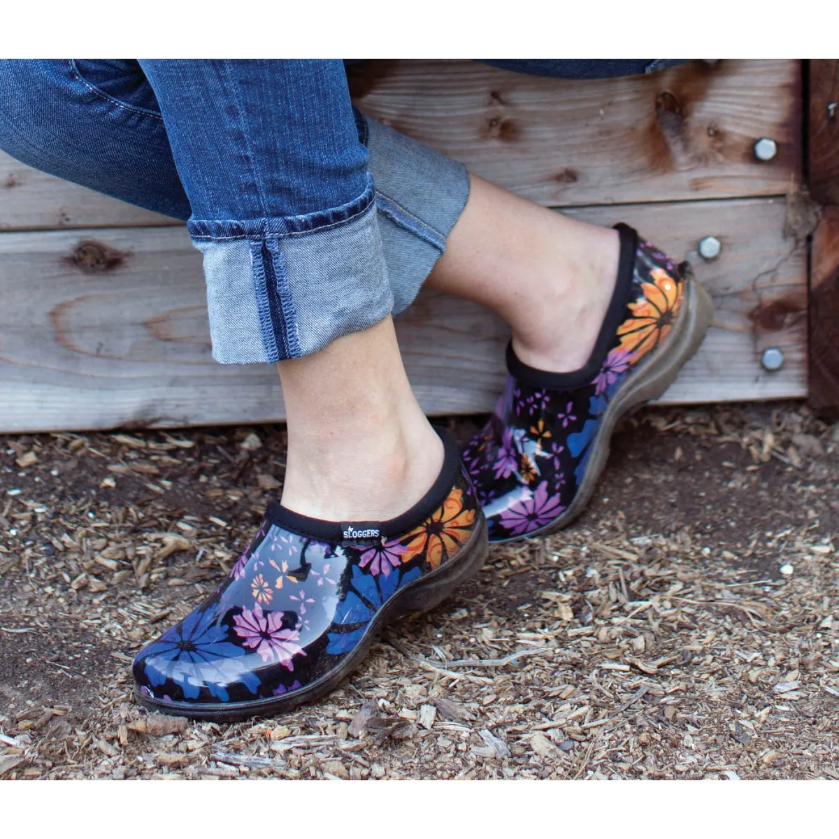 Sloggers Women's Size 7 Black w/Flower Design Garden Shoe