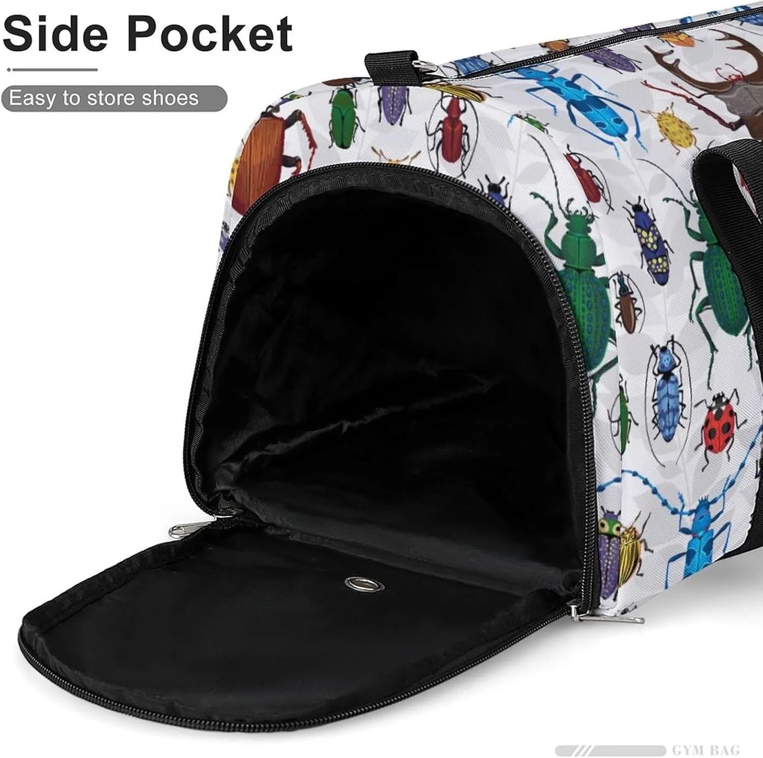 Small Beetles Print Sports Tote Gym Bag for Women Men, Overnight Bag with Shoe Compartment Water Resistant
