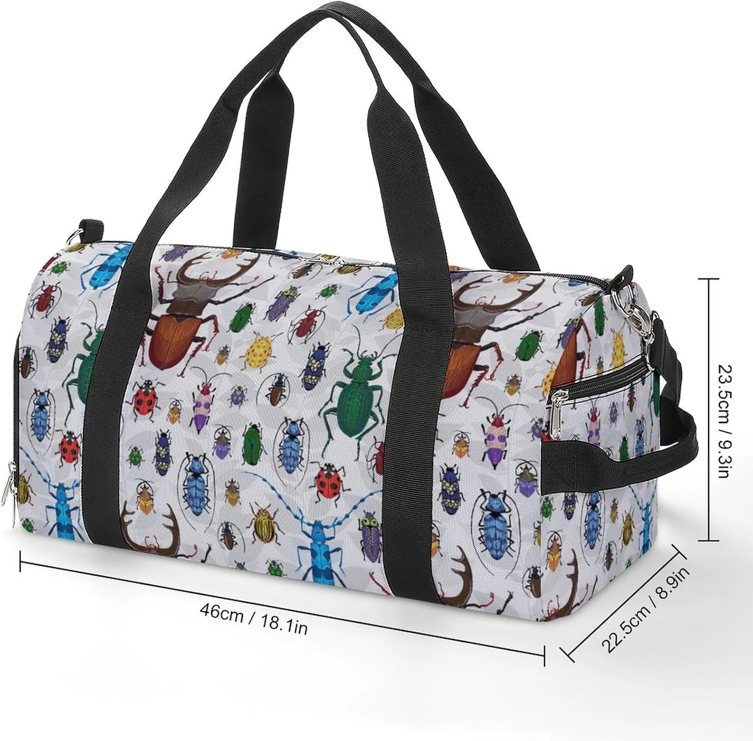 Small Beetles Print Sports Tote Gym Bag for Women Men, Overnight Bag with Shoe Compartment Water Resistant