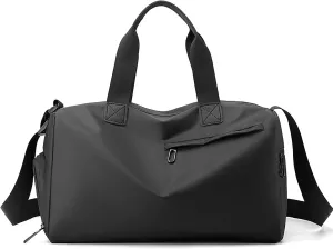 Small Gym Bag with Wet Pocket Shoes Compartment Weekender Overnight Bag Travel Duffle for Yoga Fitness Sports (Black)