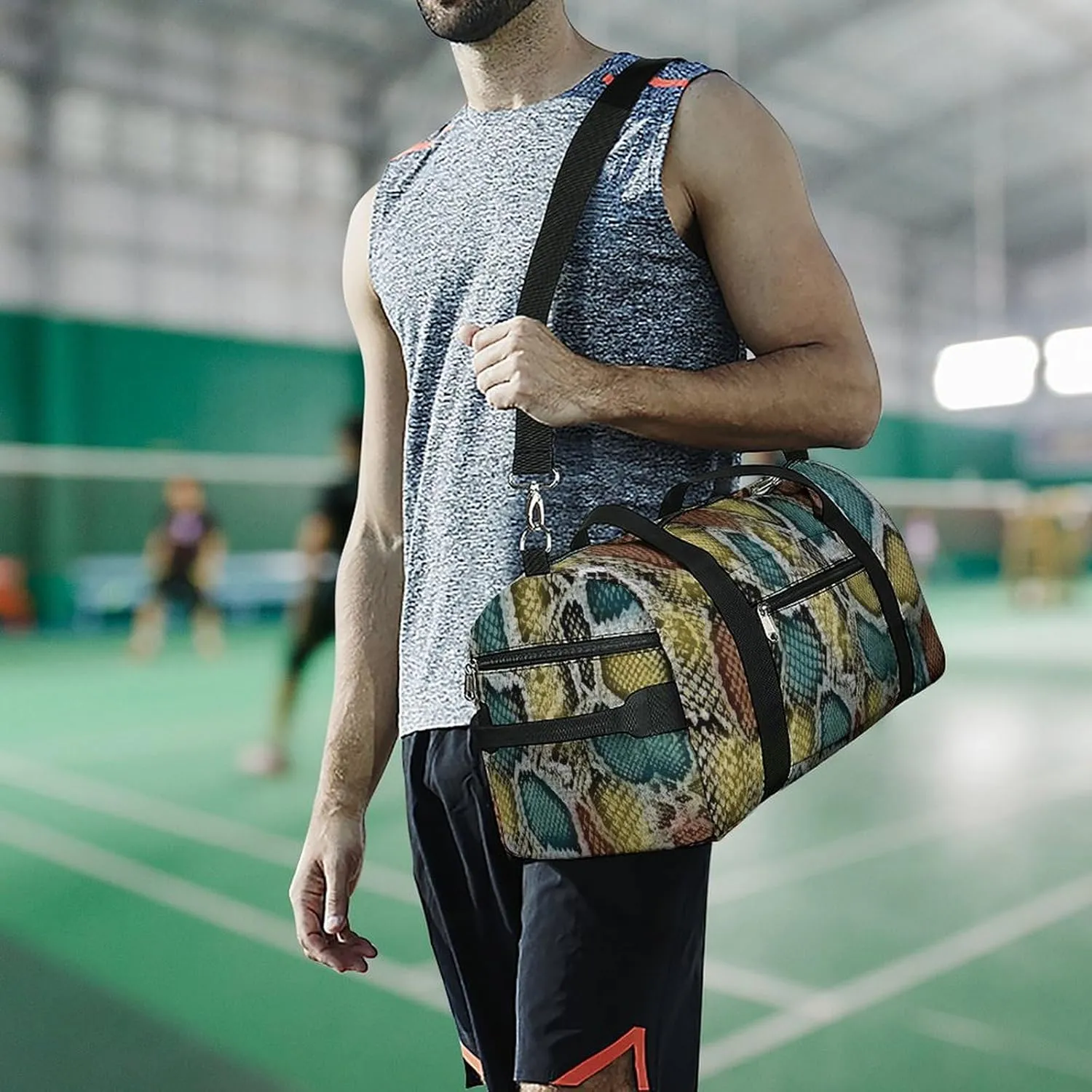 Snake Skin Texture Fitness Large Gym Bag for Unisex with Shoe Compartment & Wet Pocket