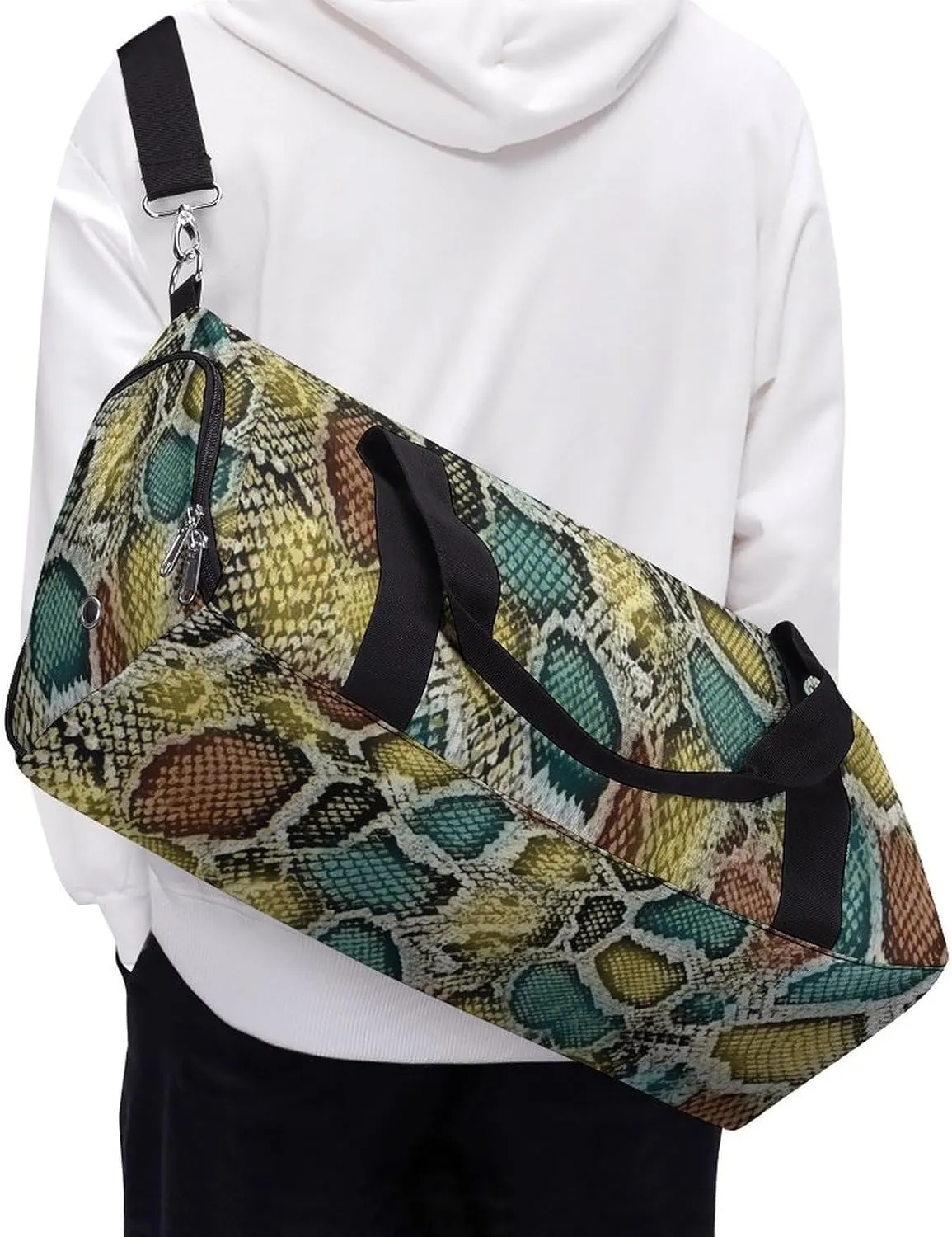 Snake Skin Texture Fitness Large Gym Bag for Unisex with Shoe Compartment & Wet Pocket