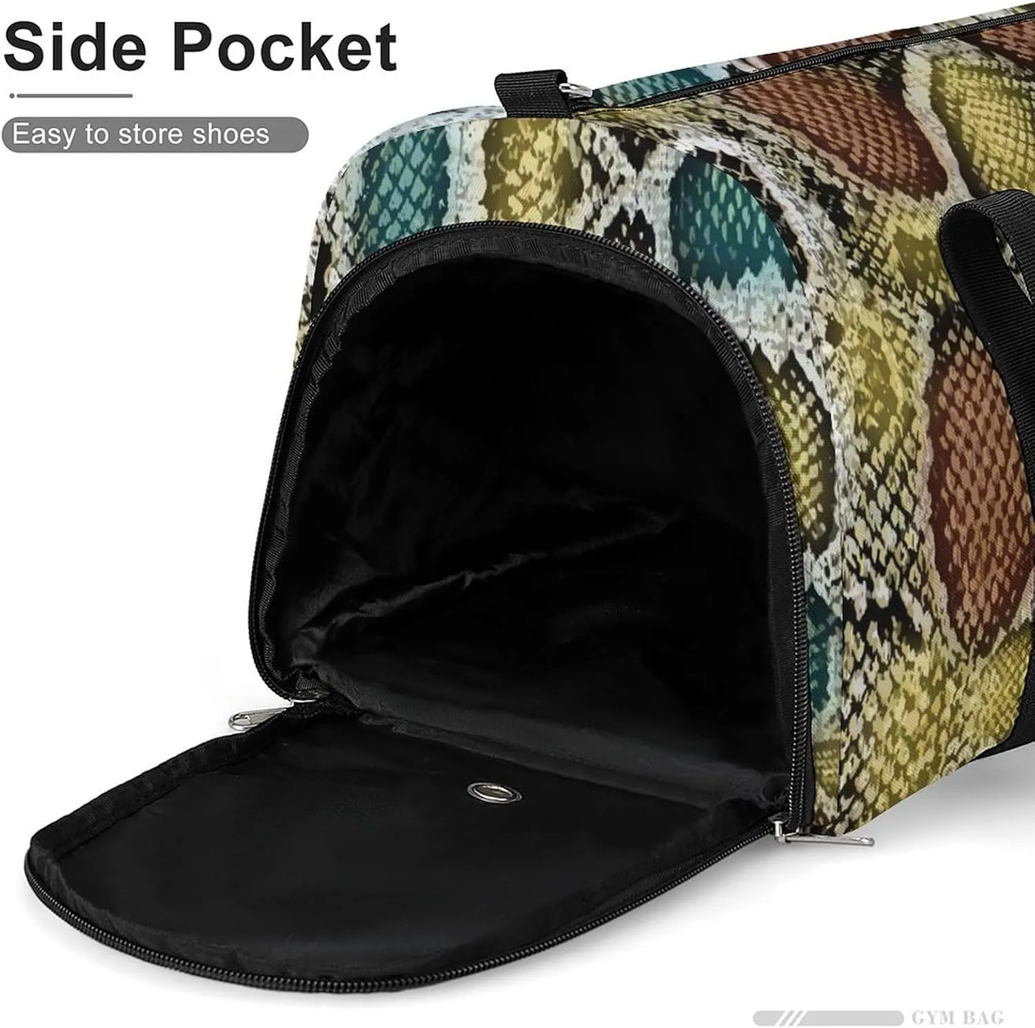 Snake Skin Texture Fitness Large Gym Bag for Unisex with Shoe Compartment & Wet Pocket