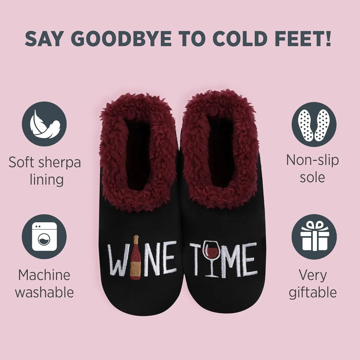 Snoozies Pairables Sherpa-lined Slipper Socks - Fuzzy and Cute Slippers for Women with Non-Slip Sole - Ladies Warm Slippers