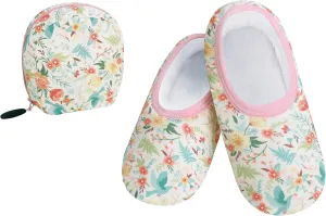 Snoozies Skinnies Womens Slipper Socks - Non-Slip Slippers with a Lightweight Sherpa Lining - Travel Slippers with Storage Pouch