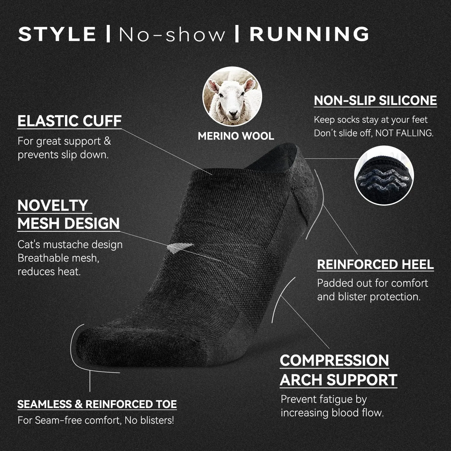 Socks Daze 3/6 Pack Womens No Show Athletic Merino Wool Running Socks Mens Low Cut Casual Invisible Thin Soft Sport Wool Sock