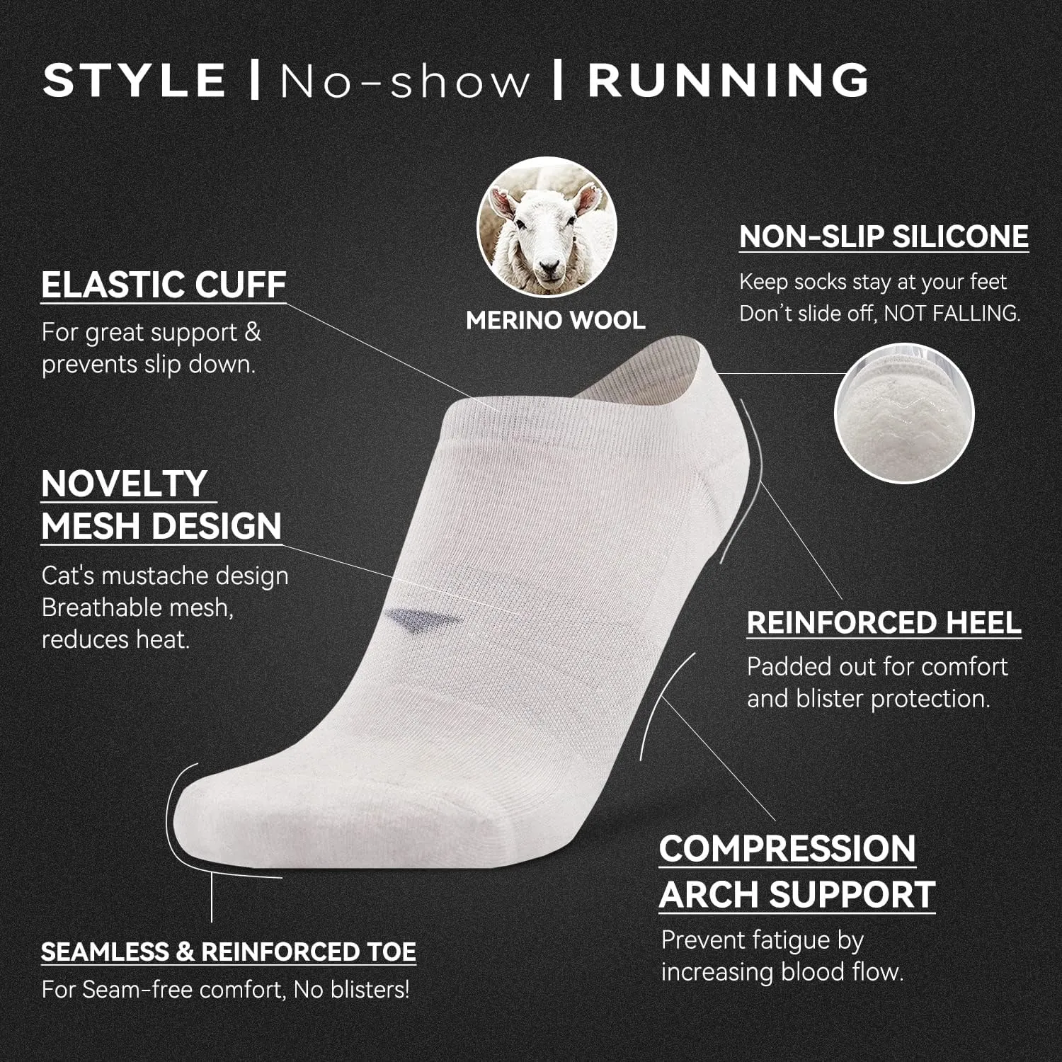 Socks Daze 3/6 Pack Womens No Show Athletic Merino Wool Running Socks Mens Low Cut Casual Invisible Thin Soft Sport Wool Sock