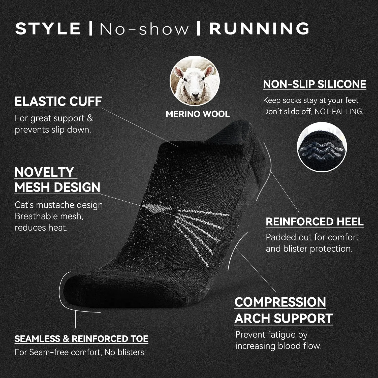 Socks Daze 3/6 Pack Womens No Show Athletic Merino Wool Running Socks Mens Low Cut Casual Invisible Thin Soft Sport Wool Sock