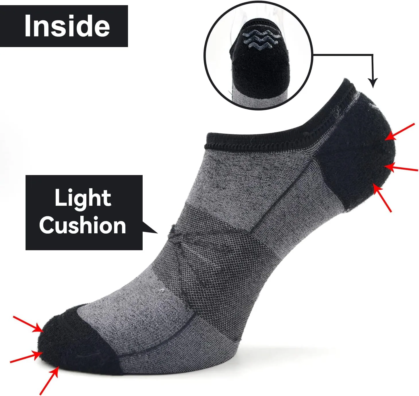 Socks Daze 3/6 Pack Womens No Show Athletic Merino Wool Running Socks Mens Low Cut Casual Invisible Thin Soft Sport Wool Sock