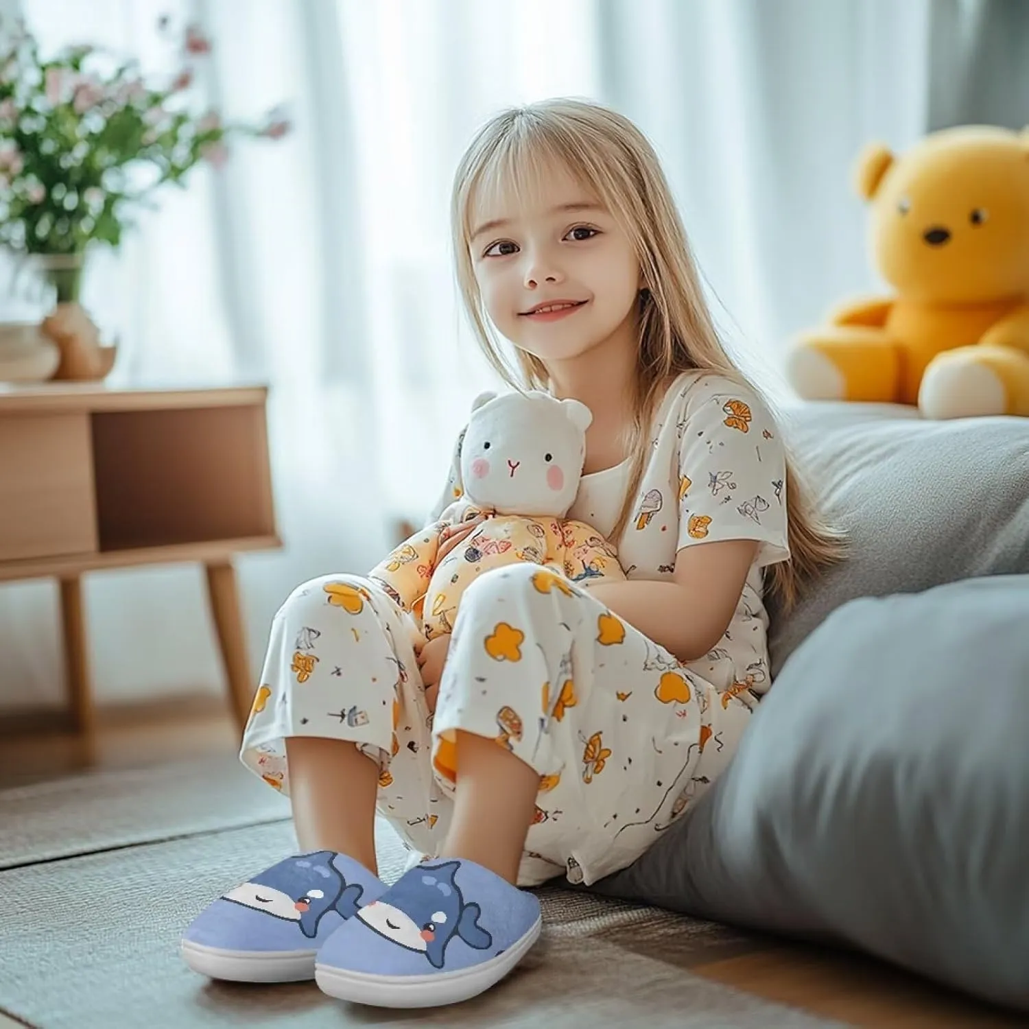 Soft Cozy Slippers for Girls Comfort Warm Home Shoes Cute Animals Print House Slippers Non Slip Plush Slippers Washable for Indoor Outdoor US 9-15