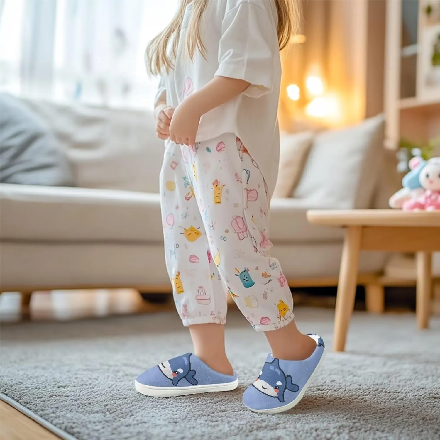 Soft Cozy Slippers for Girls Comfort Warm Home Shoes Cute Animals Print House Slippers Non Slip Plush Slippers Washable for Indoor Outdoor US 9-15