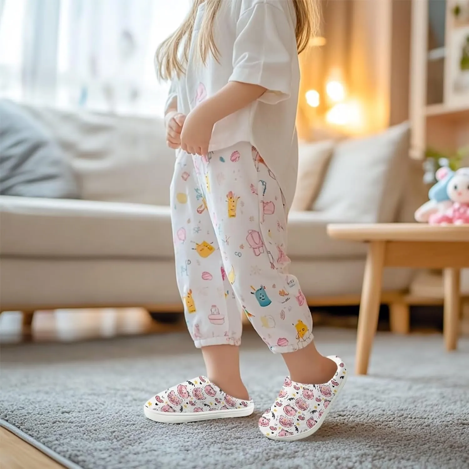 Soft Cozy Slippers for Girls Comfort Warm Home Shoes Cute Animals Print House Slippers Non Slip Plush Slippers Washable for Indoor Outdoor US 9-15