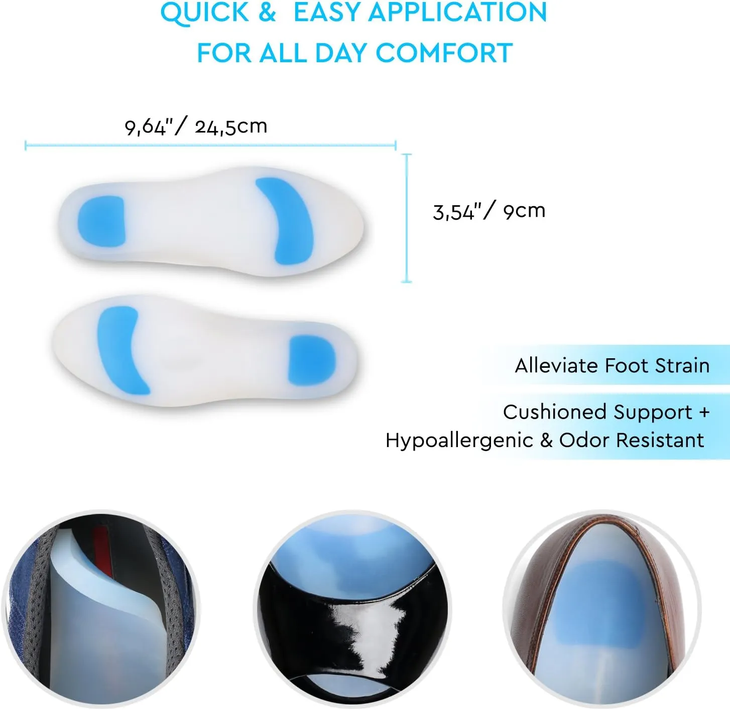 Soles Silicone Shoe Inserts (Pair) Orthopedic Support for Walking, Running, and Fitness - Soft, Comfortable, Hypoallergenic Design - M / 38-39