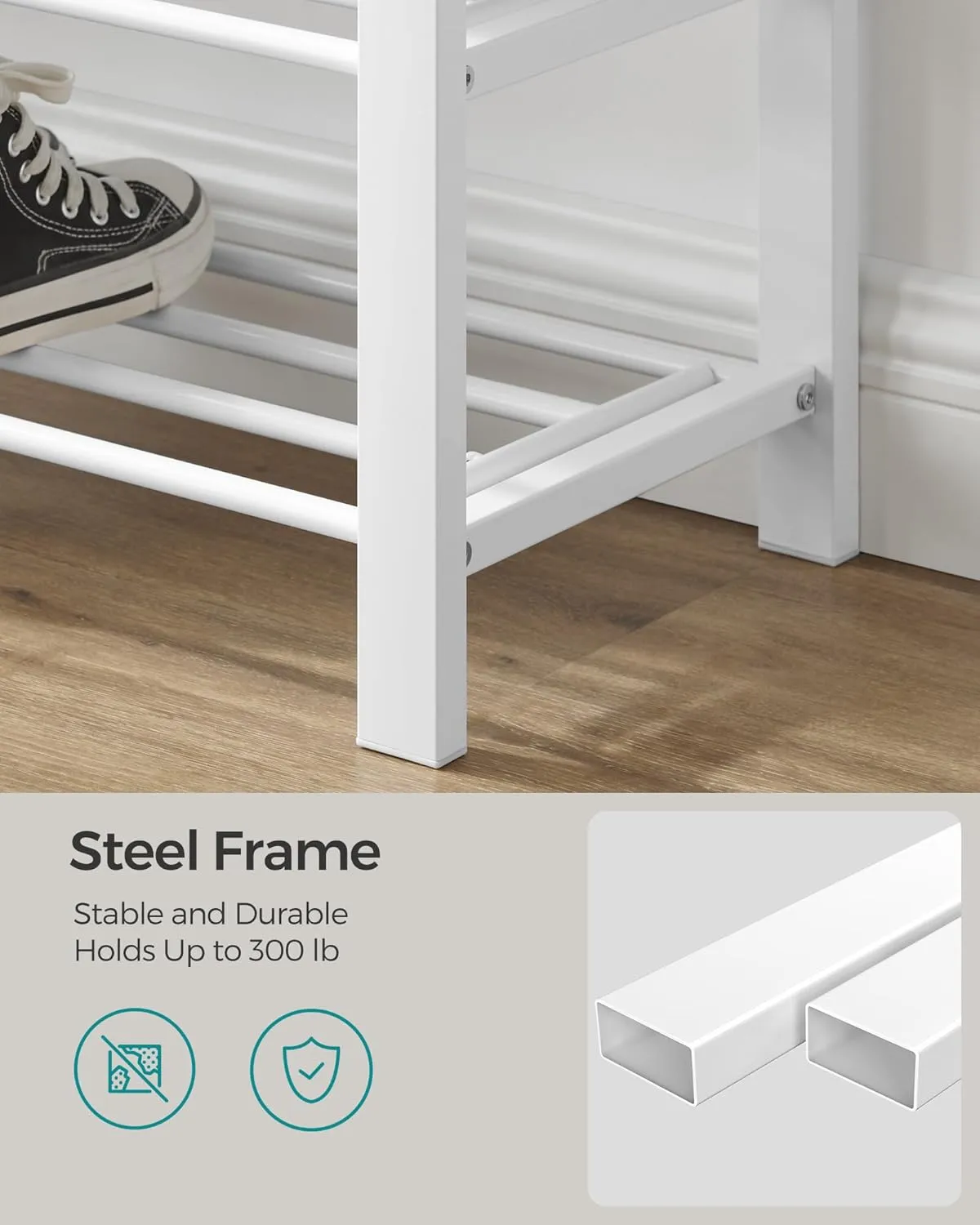 SONGMICS Shoe Bench, Storage Bench, Entryway Bench with Cushion, Shoe Shelf with Seat, Space-Saving, Modern Style, for Living Room, Bedroom, Hallway, Dark Gray and Cloud White ULBS057W01
