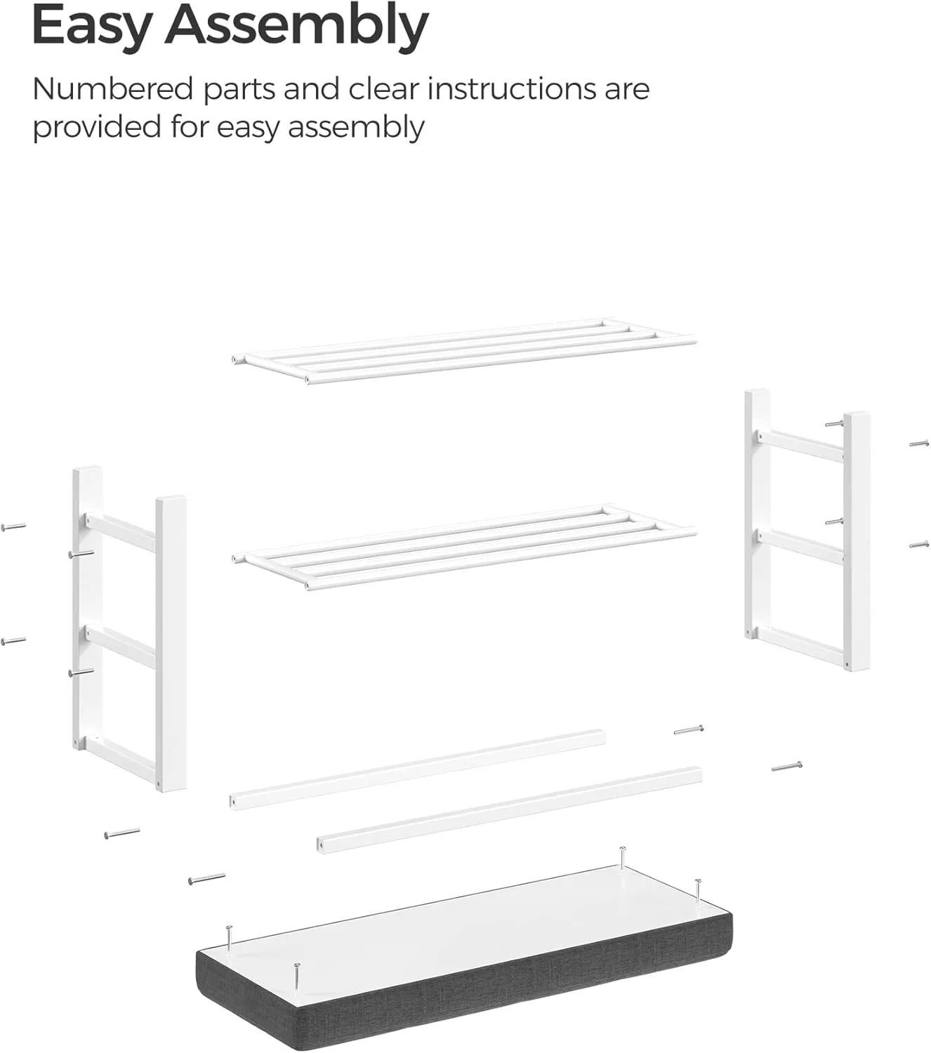 SONGMICS Shoe Bench, Storage Bench, Entryway Bench with Cushion, Shoe Shelf with Seat, Space-Saving, Modern Style, for Living Room, Bedroom, Hallway, Dark Gray and Cloud White ULBS057W01