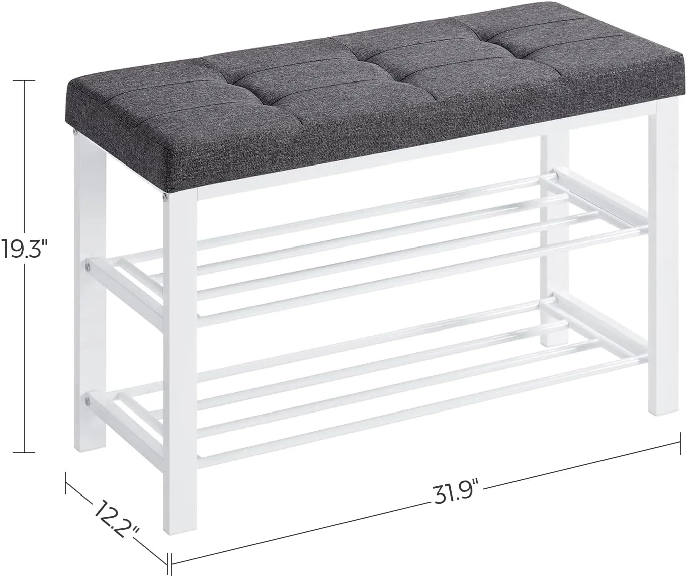 SONGMICS Shoe Bench, Storage Bench, Entryway Bench with Cushion, Shoe Shelf with Seat, Space-Saving, Modern Style, for Living Room, Bedroom, Hallway, Dark Gray and Cloud White ULBS057W01