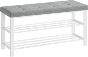 SONGMICS Shoe Bench, Storage Bench, Entryway Bench with Cushion, Shoe Shelf with Seat, Space-Saving, Modern Style, for Living Room, Bedroom, Hallway, Dove Gray and Cloud White ULBS579W01