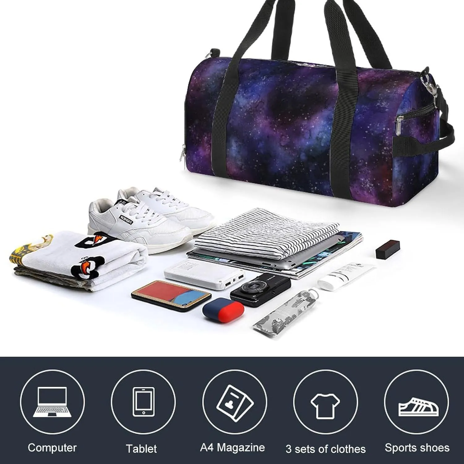 Space Galaxy Sport Gym Duffle Travel Bag with Shoe Compartment,Wet Pocket for Men and Women