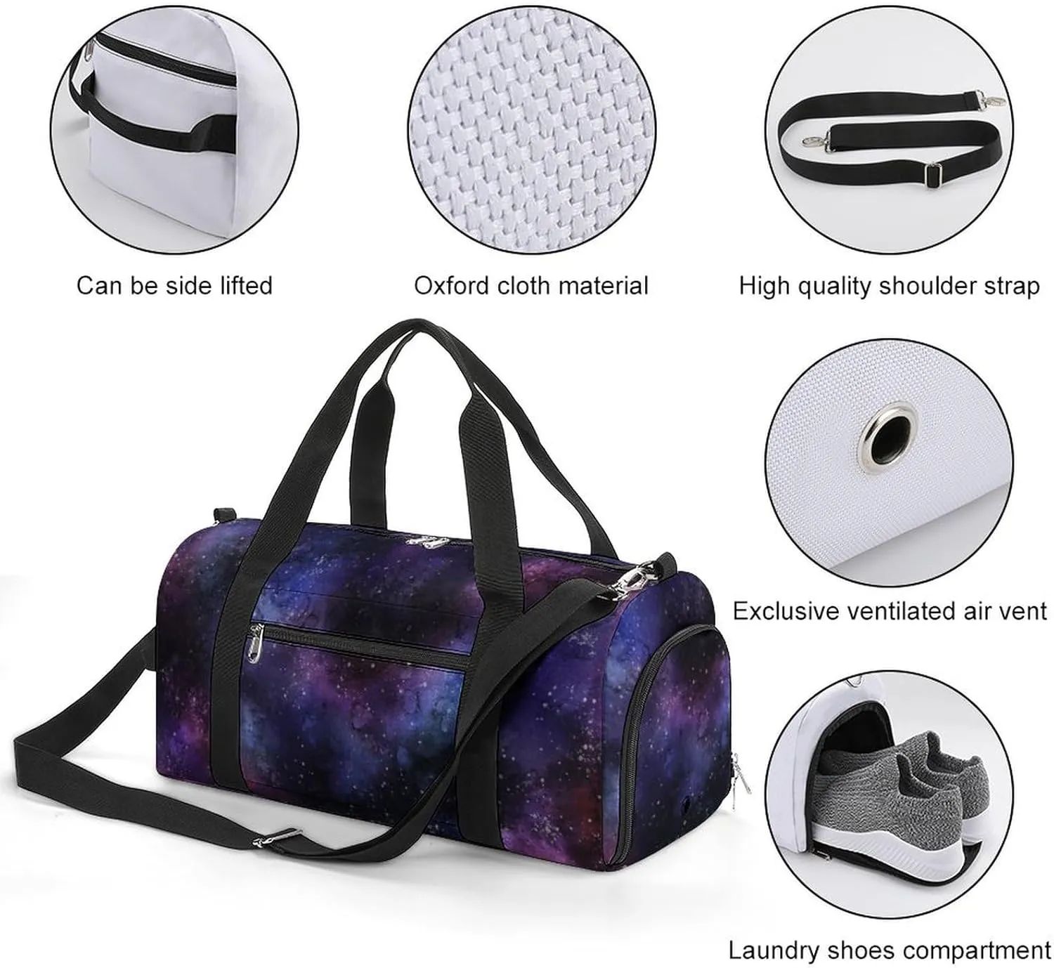 Space Galaxy Sport Gym Duffle Travel Bag with Shoe Compartment,Wet Pocket for Men and Women