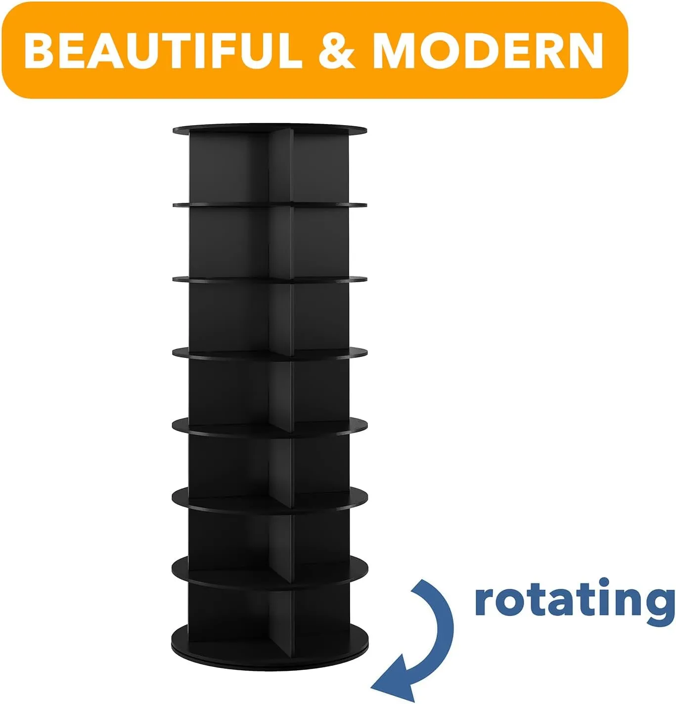 SpaceAid Black 7-Tier Spinning Rotating Shoe Rack Organizer, Shoe Display Tower Lazy Susan, Revolving Shoes Rack StorageOrganization, 360 Vertical Bags Holder Rotate Organizer