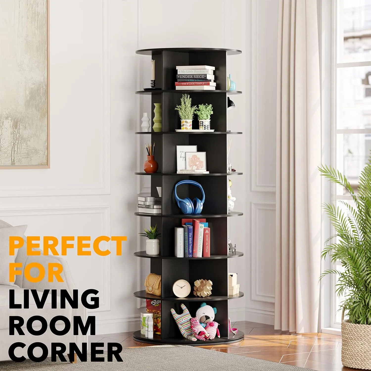 SpaceAid Black 7-Tier Spinning Rotating Shoe Rack Organizer, Shoe Display Tower Lazy Susan, Revolving Shoes Rack StorageOrganization, 360 Vertical Bags Holder Rotate Organizer