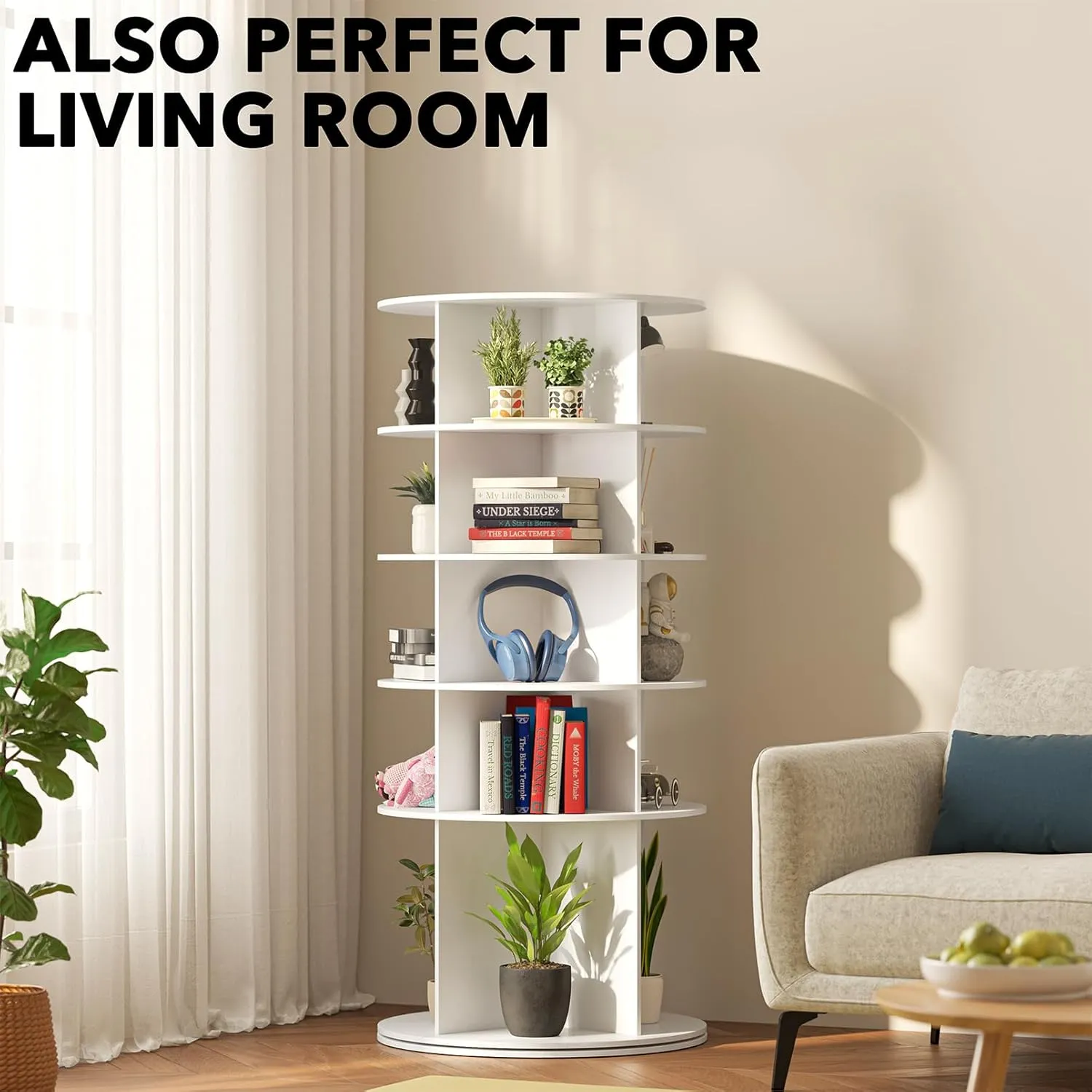 SpaceAid Rotating Shoe Rack 5 Tier Organizer, High Bottom Design Shoe Tower Spinning Storage Lazy Susan, Revolving Rack 360, Closet Handbag Display Rotate Organizers (White)