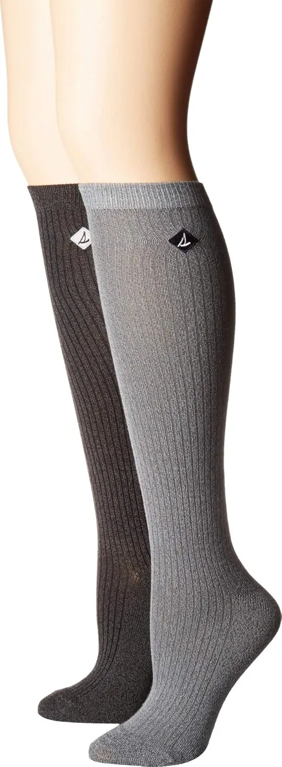 Sperry Top-Sider Women's 2 Pack Soft & Dreamy Knee Highs Socks, gray marl assorted, Shoe Size: 5-10