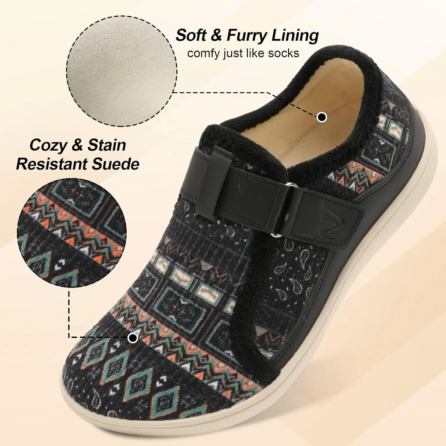 Spesoul Wide Womens Slippers Adjustable House Shoes Indoor Outdoor Barefoot Slippers Cozy Walking Shoe Swollen Edema Diabetic Shoes