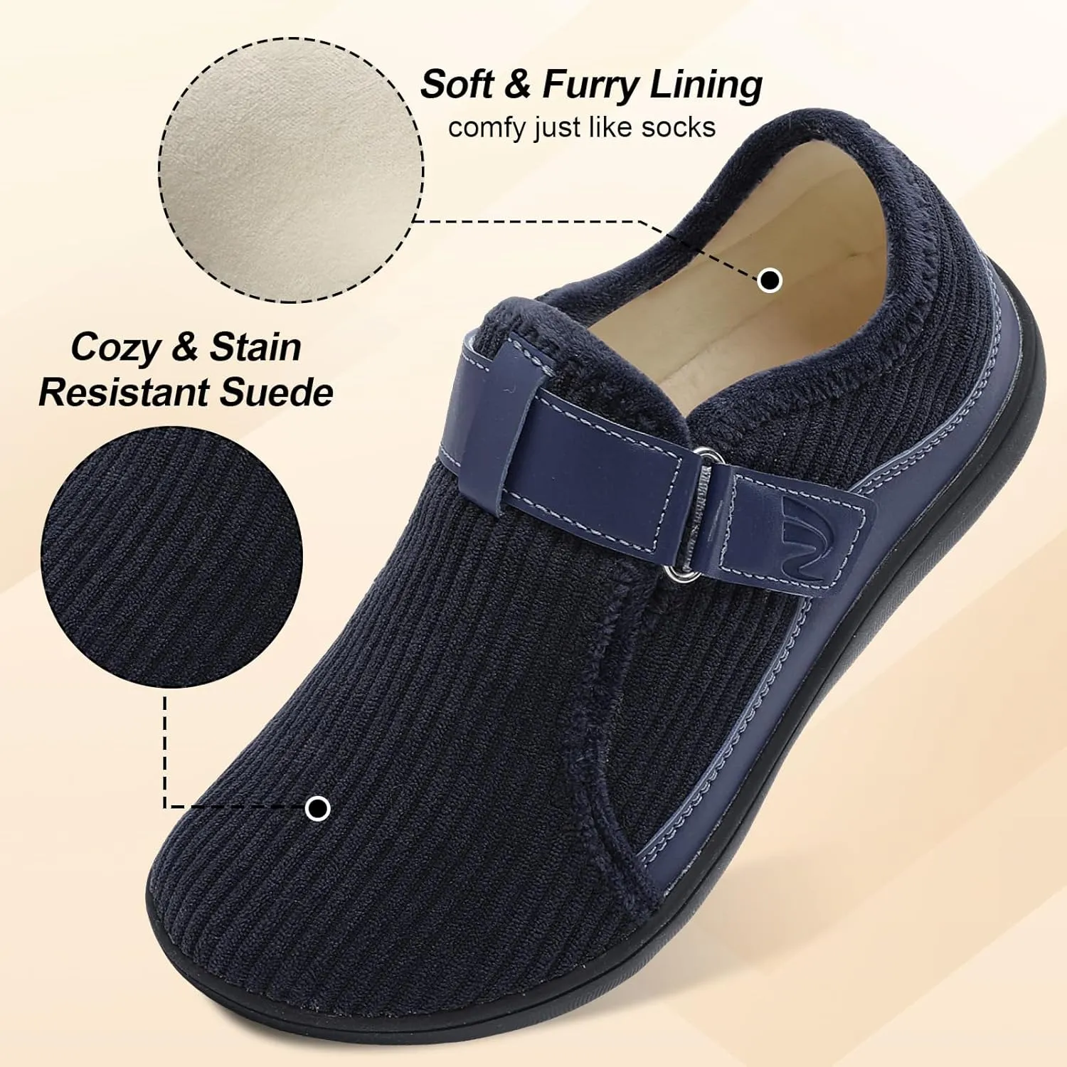 Spesoul Wide Womens Slippers Adjustable House Shoes Indoor Outdoor Barefoot Slippers Cozy Walking Shoe Swollen Edema Diabetic Shoes