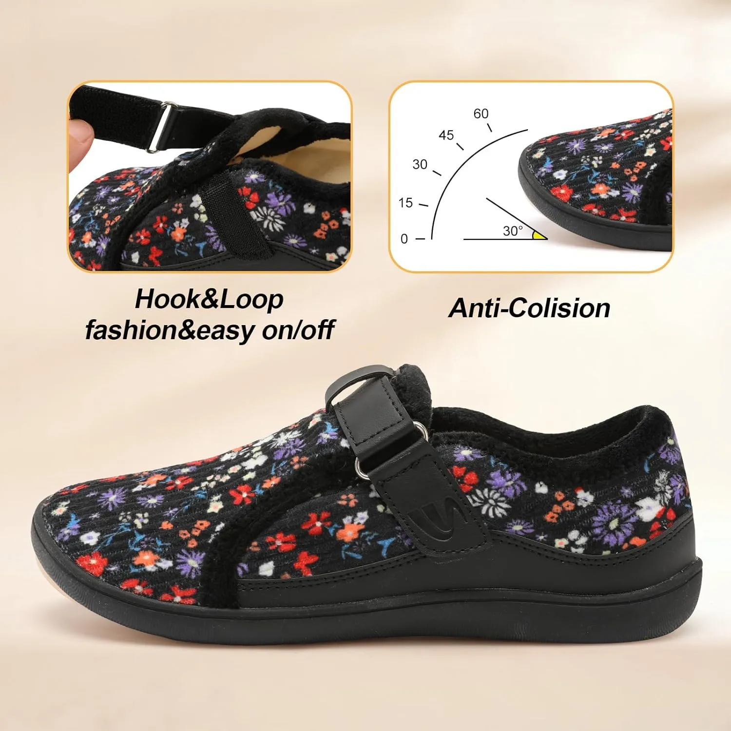 Spesoul Wide Womens Slippers Adjustable House Shoes Indoor Outdoor Barefoot Slippers Cozy Walking Shoe Swollen Edema Diabetic Shoes