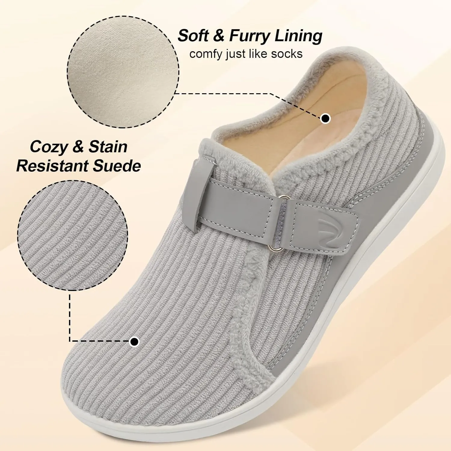 Spesoul Wide Womens Slippers Adjustable House Shoes Indoor Outdoor Barefoot Slippers Cozy Walking Shoe Swollen Edema Diabetic Shoes
