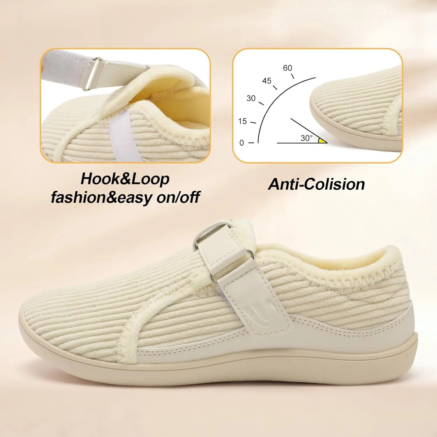 Spesoul Wide Womens Slippers Adjustable House Shoes Indoor Outdoor Barefoot Slippers Cozy Walking Shoe Swollen Edema Diabetic Shoes