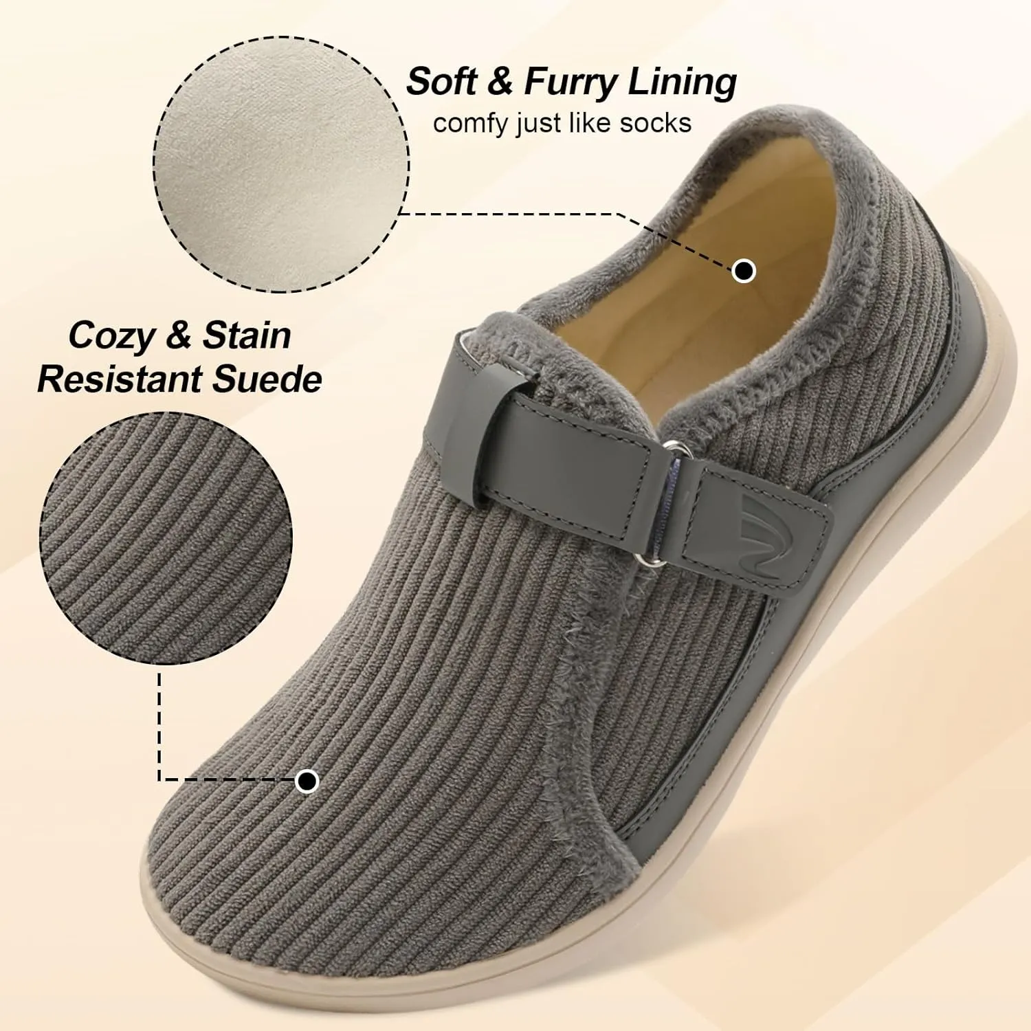 Spesoul Wide Womens Slippers Adjustable House Shoes Indoor Outdoor Barefoot Slippers Cozy Walking Shoe Swollen Edema Diabetic Shoes