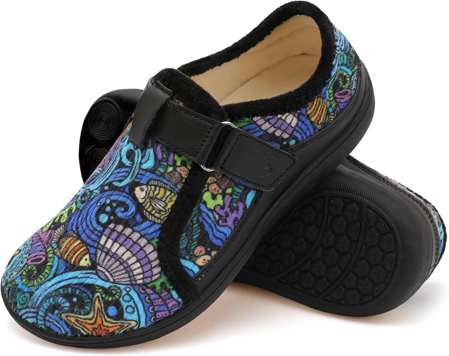 Spesoul Wide Womens Slippers Adjustable House Shoes Indoor Outdoor Barefoot Slippers Cozy Walking Shoe Swollen Edema Diabetic Shoes