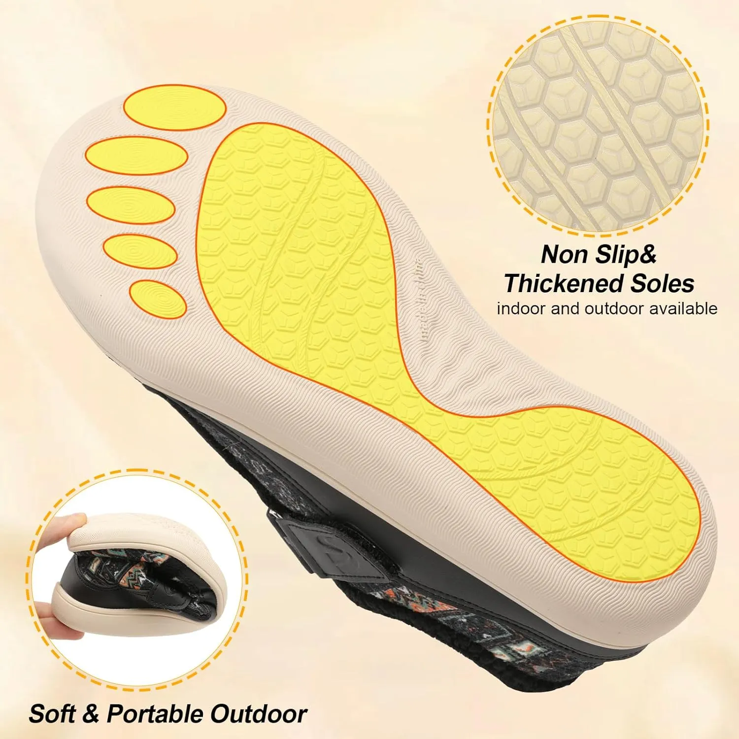 Spesoul Wide Womens Slippers Adjustable House Shoes Indoor Outdoor Barefoot Slippers Cozy Walking Shoe Swollen Edema Diabetic Shoes