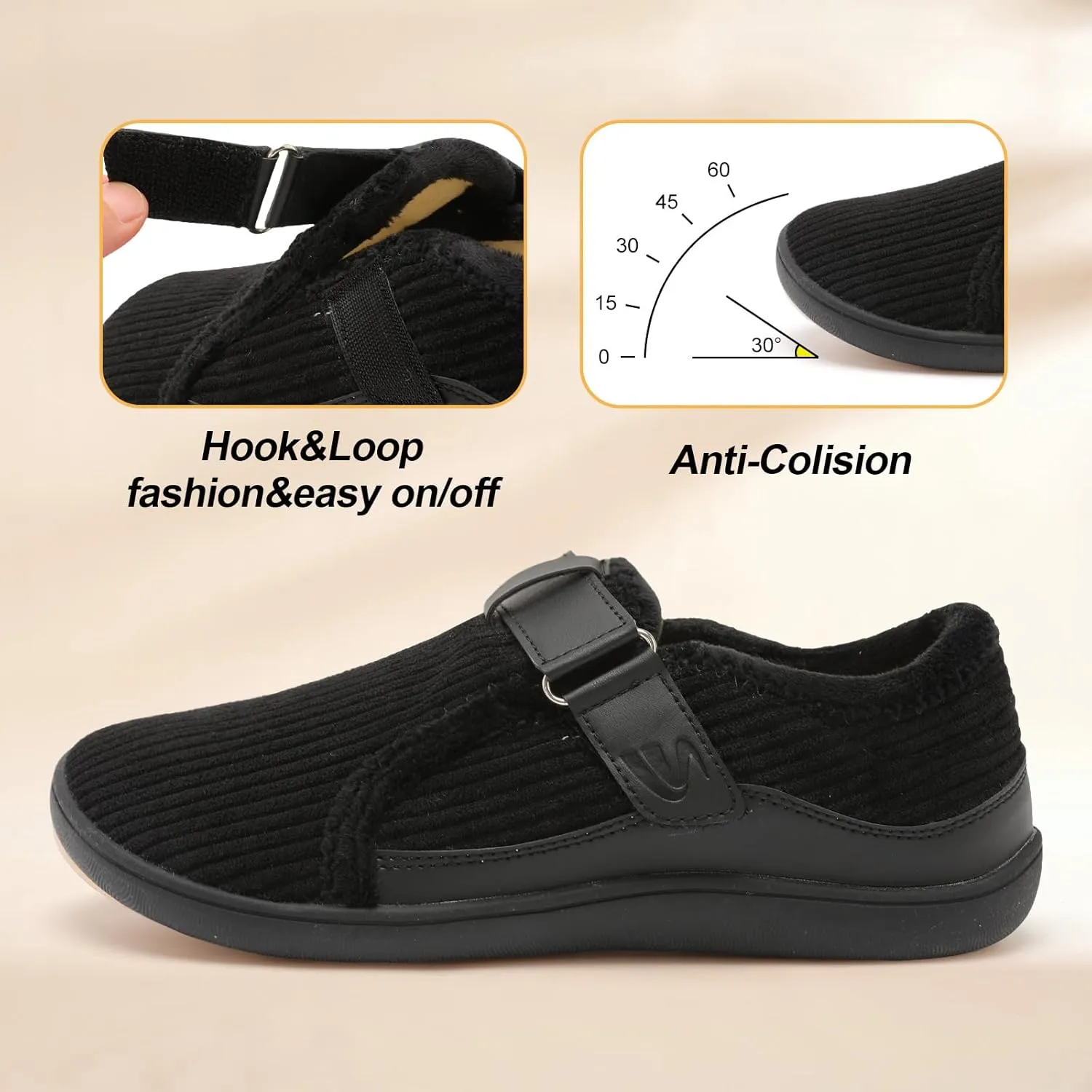 Spesoul Wide Womens Slippers Adjustable House Shoes Indoor Outdoor Barefoot Slippers Cozy Walking Shoe Swollen Edema Diabetic Shoes