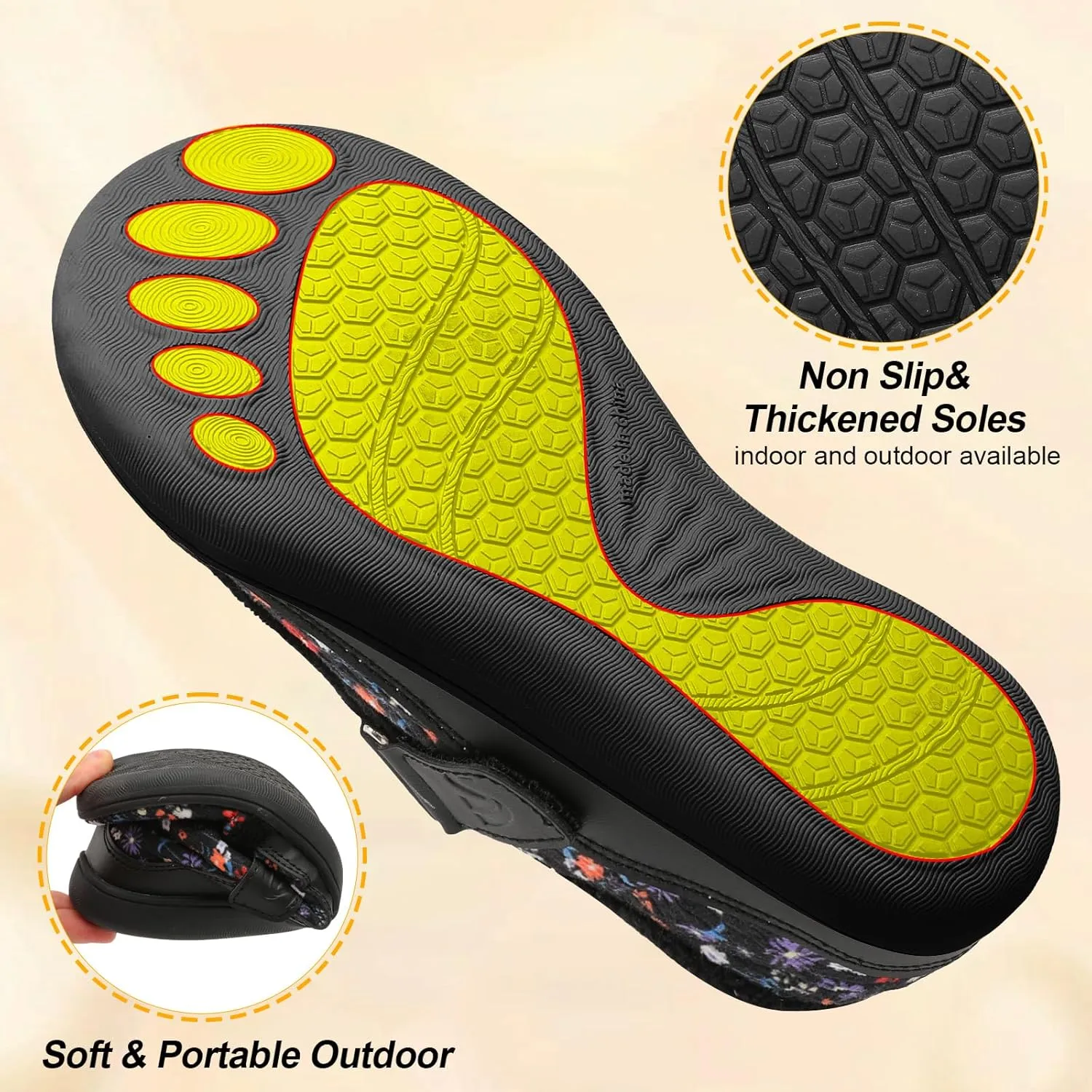 Spesoul Wide Womens Slippers Adjustable House Shoes Indoor Outdoor Barefoot Slippers Cozy Walking Shoe Swollen Edema Diabetic Shoes
