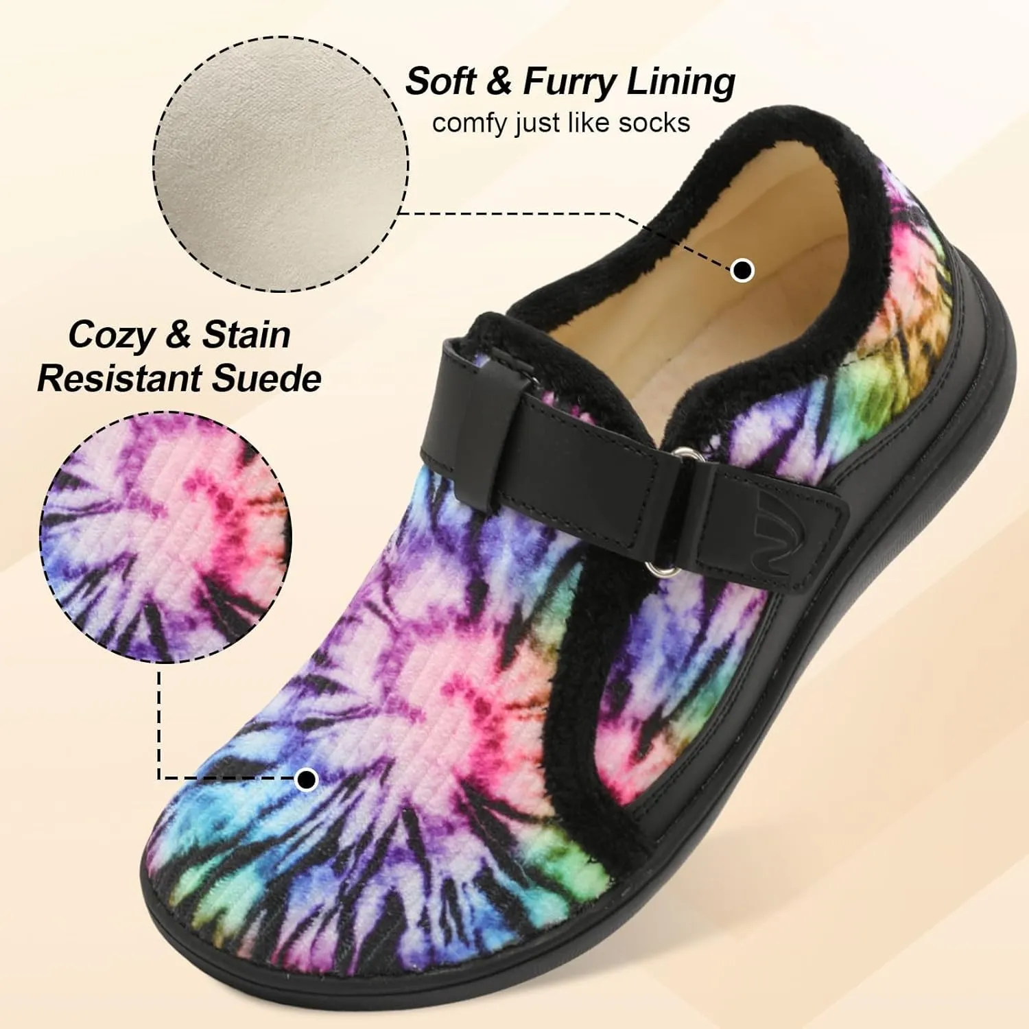 Spesoul Wide Womens Slippers Adjustable House Shoes Indoor Outdoor Barefoot Slippers Cozy Walking Shoe Swollen Edema Diabetic Shoes