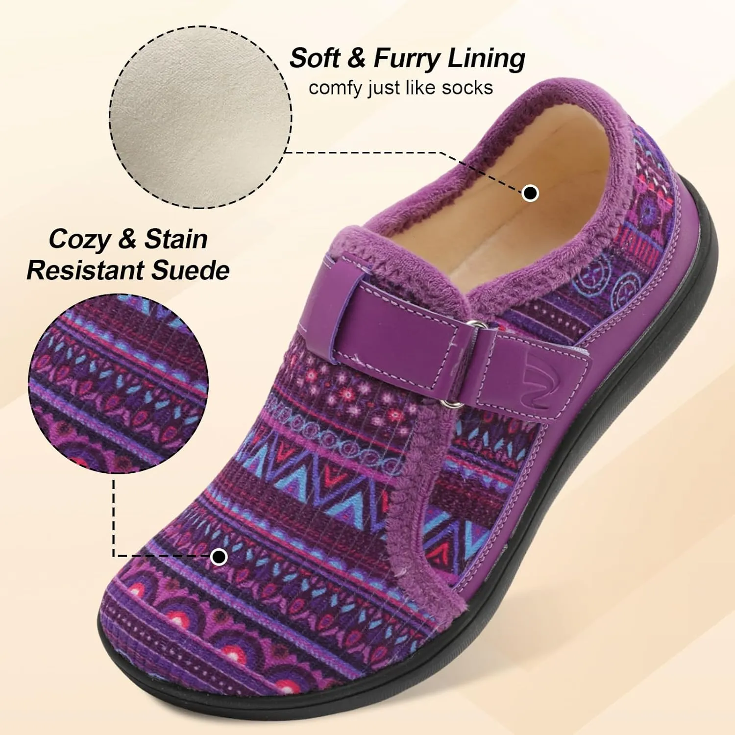 Spesoul Wide Womens Slippers Adjustable House Shoes Indoor Outdoor Barefoot Slippers Cozy Walking Shoe Swollen Edema Diabetic Shoes