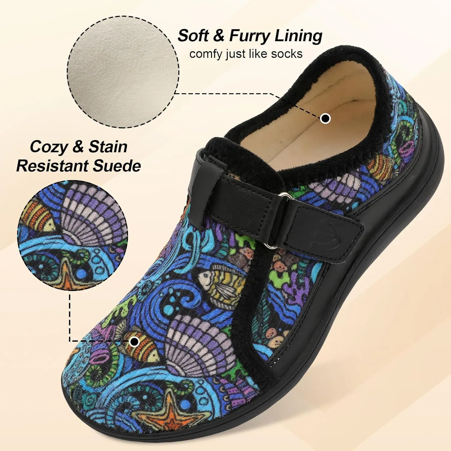 Spesoul Wide Womens Slippers Adjustable House Shoes Indoor Outdoor Barefoot Slippers Cozy Walking Shoe Swollen Edema Diabetic Shoes